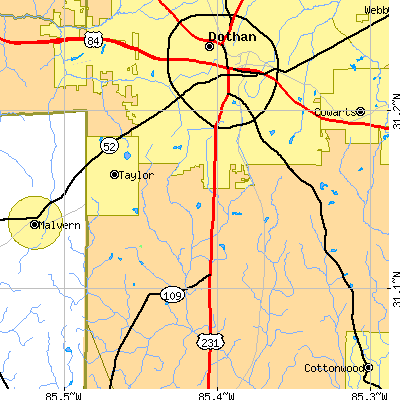 Zip code 36301 close-up map