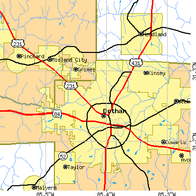 Zip code 36303 close-up map