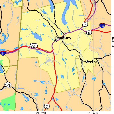 Zip code 06810 close-up map