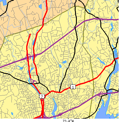 Zip code 06851 close-up map