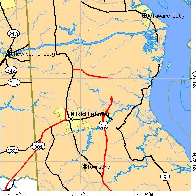 Zip code 19709 close-up map