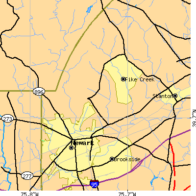 Zip code 19711 close-up map