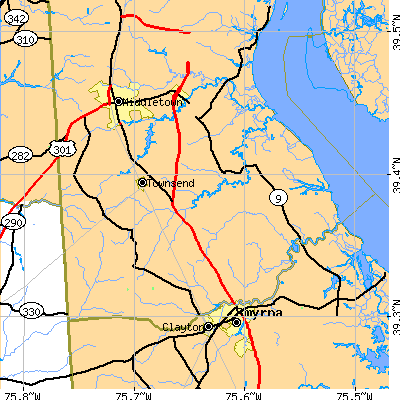 Zip code 19734 close-up map