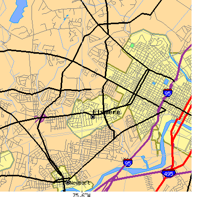 Zip code 19805 close-up map