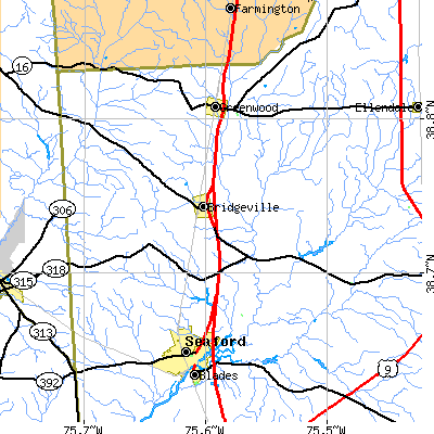 Zip code 19933 close-up map