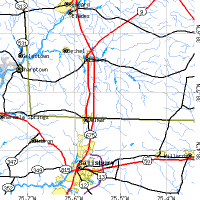 Zip code 19940 close-up map