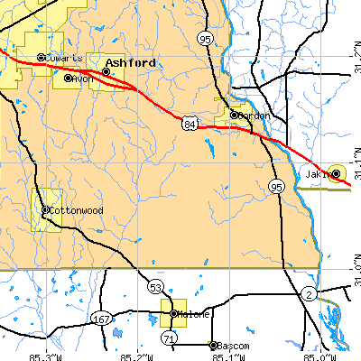 Zip code 36343 close-up map