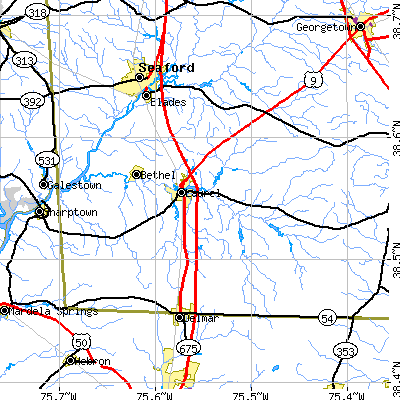 Zip code 19956 close-up map
