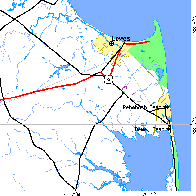 Zip code 19958 close-up map