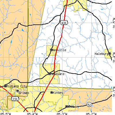 Zip code 36345 close-up map