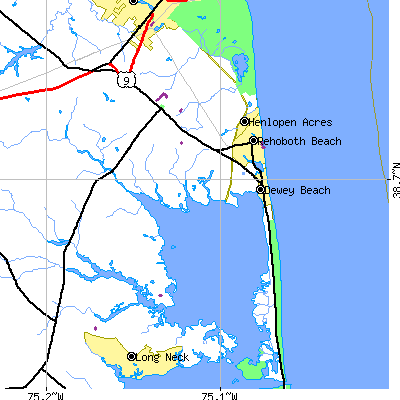 Zip code 19971 close-up map