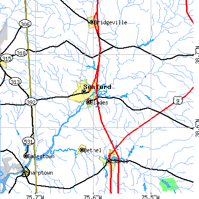 Zip code 19973 close-up map