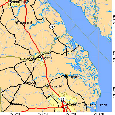 Zip code 19977 close-up map
