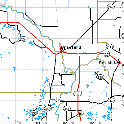 Zip code 32008 close-up map