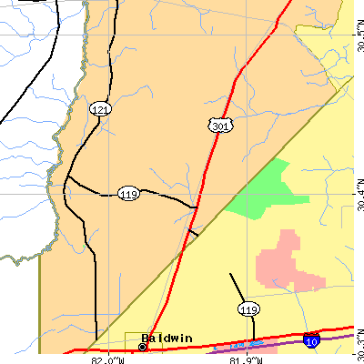 Zip code 32009 close-up map