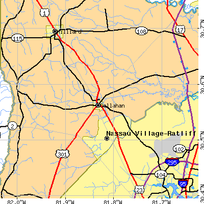 Zip code 32011 close-up map