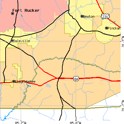 Zip code 36352 close-up map