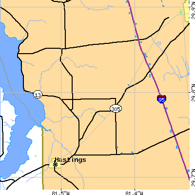 Zip code 32033 close-up map