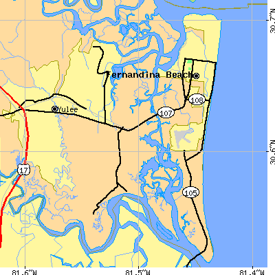 Zip code 32034 close-up map