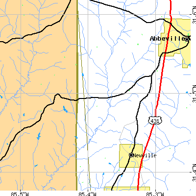 Zip code 36353 close-up map