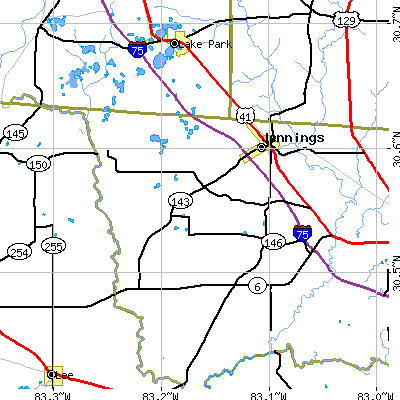 Zip code 32053 close-up map