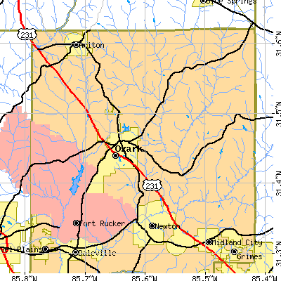 Zip code 36360 close-up map
