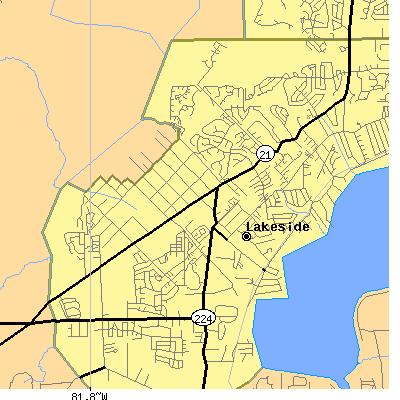 Zip code 32065 close-up map