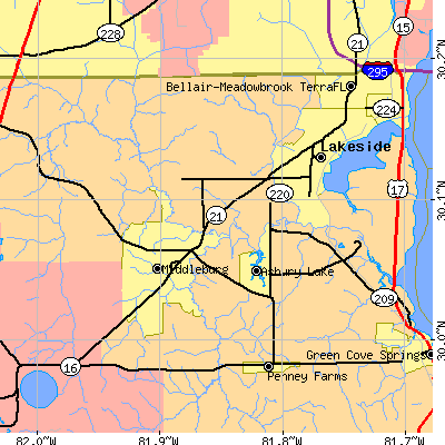Zip code 32068 close-up map