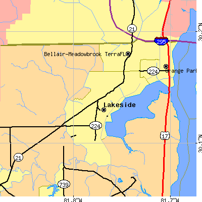 Zip code 32073 close-up map