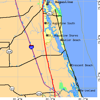 Zip code 32086 close-up map