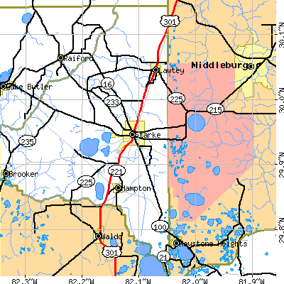 Zip code 32091 close-up map