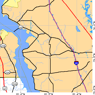 Zip code 32092 close-up map