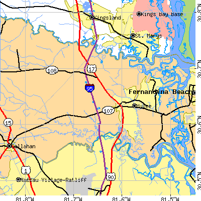 Zip code 32097 close-up map