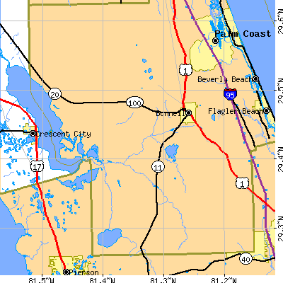Zip code 32110 close-up map