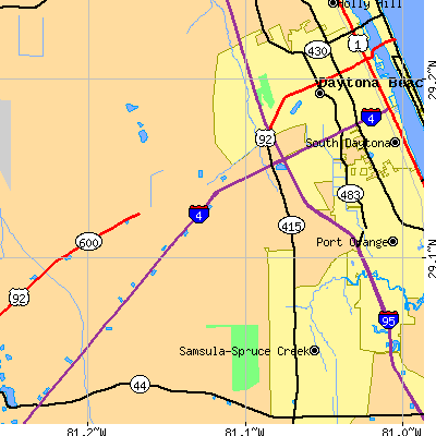 Zip code 32124 close-up map