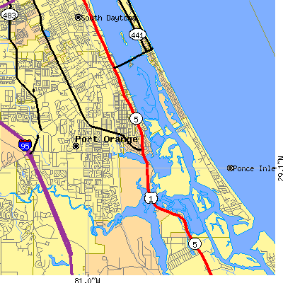 Zip code 32127 close-up map