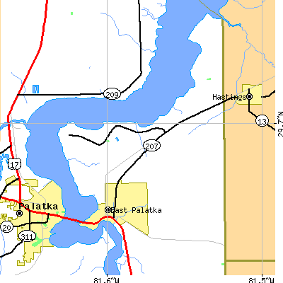 Zip code 32131 close-up map