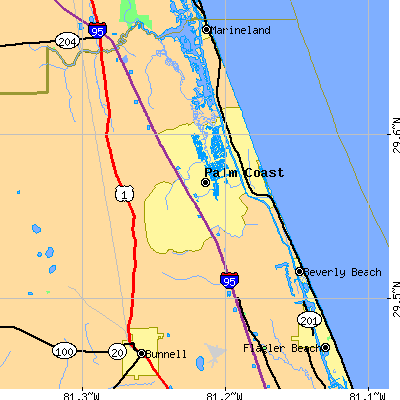 Zip code 32137 close-up map