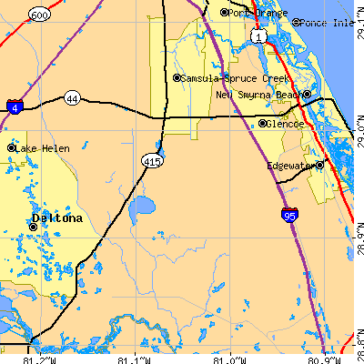 Zip code 32168 close-up map