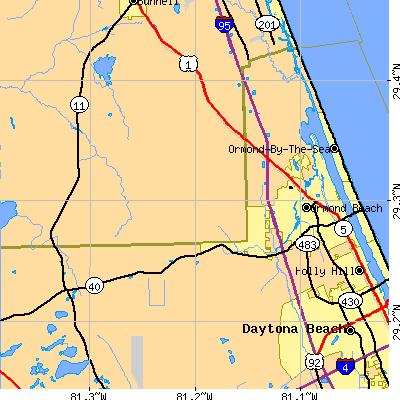 Zip code 32174 close-up map