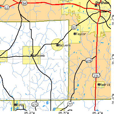 Zip code 36375 close-up map