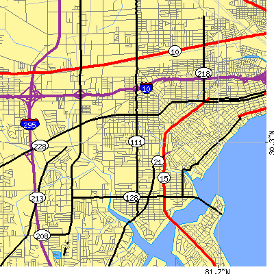 Zip code 32205 close-up map