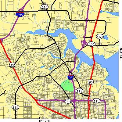 Zip code 32208 close-up map