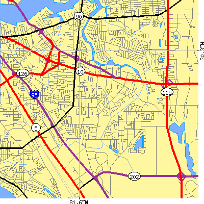 Zip code 32216 close-up map