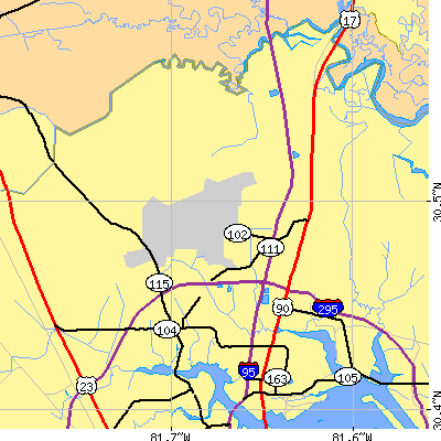 Zip code 32218 close-up map