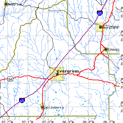 Zip code 36401 close-up map