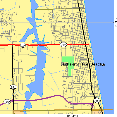 Zip code 32250 close-up map