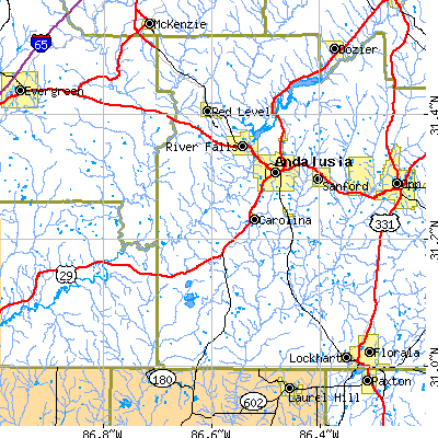 Zip code 36420 close-up map