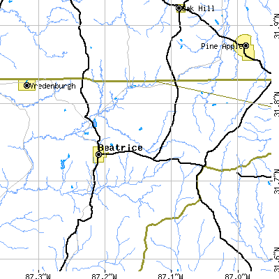 Zip code 36425 close-up map