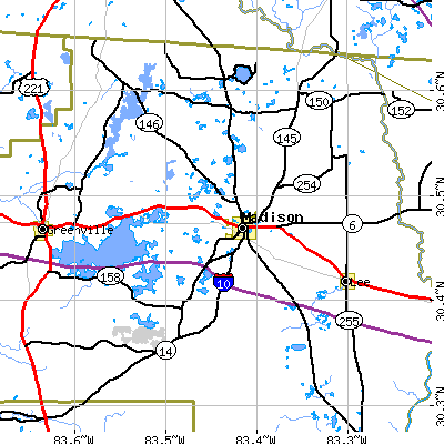 Zip code 32340 close-up map